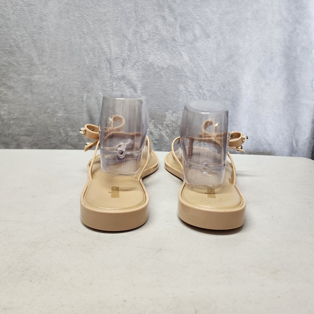 Melissa Sandals Womens Size 10 Slim Li Flip Flops Tan Silver Beaded Bow Thong - Picture 10 of 11